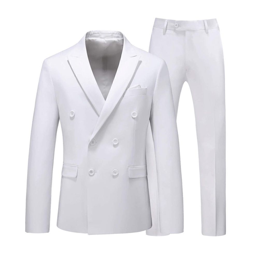 Men’s Mogu White 2piece Suit Double Breasted SlimFit Size 30 Blazer 29 Pants NWT